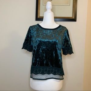 Xhilaration Green Velvet And Lace Crop Top